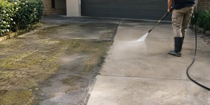 Freshly pressure washed driveway by John's Handyman Service in Preston
